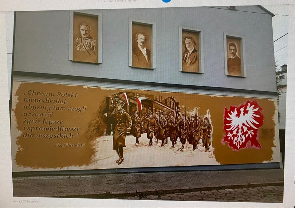 Mural z Piłsudskim w Tczewie. Projekt komiksowego twórcy Jarosława Wojtasińskiego