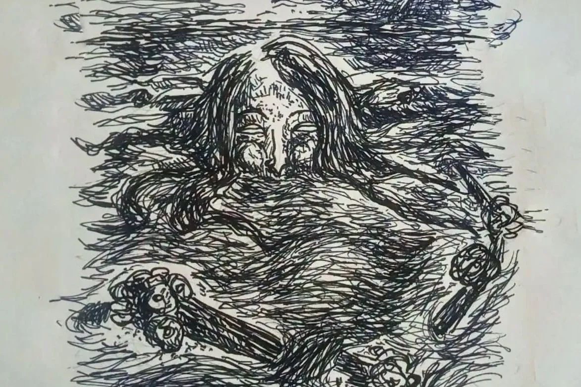 Szkicowa grafika zapowiadająca komiks „Łaźnia” Ottoicharta, z postacią zanurzoną w wodzie.