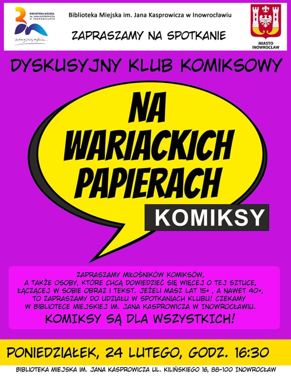 Jarosław Wojtasiński poprowadzi spotkanie komiksowe w inowrocławskiej bibliotece
