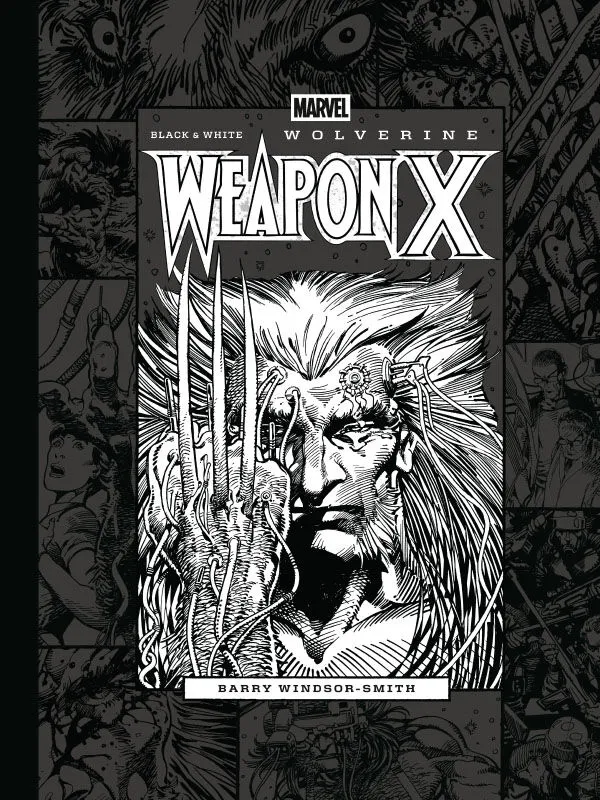 Czarno-biała ilustracja inspirowana historią „Weapon X”, pokazująca Wolverina w laboratoryjnej scenerii