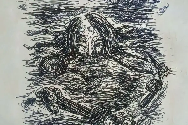 Szkicowa grafika zapowiadająca komiks „Łaźnia” Ottoicharta, z postacią zanurzoną w wodzie.