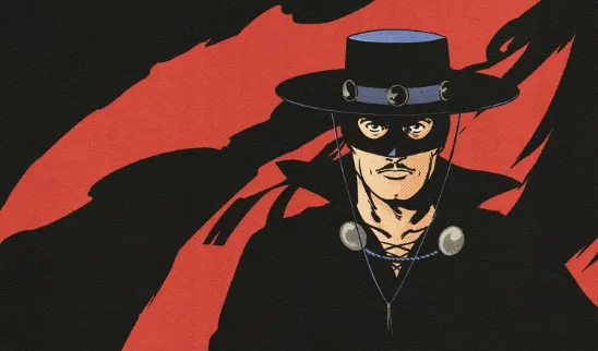Okładka komiksu „Zorro #1” z zamaskowanym bohaterem w czarnej masce i kapeluszu